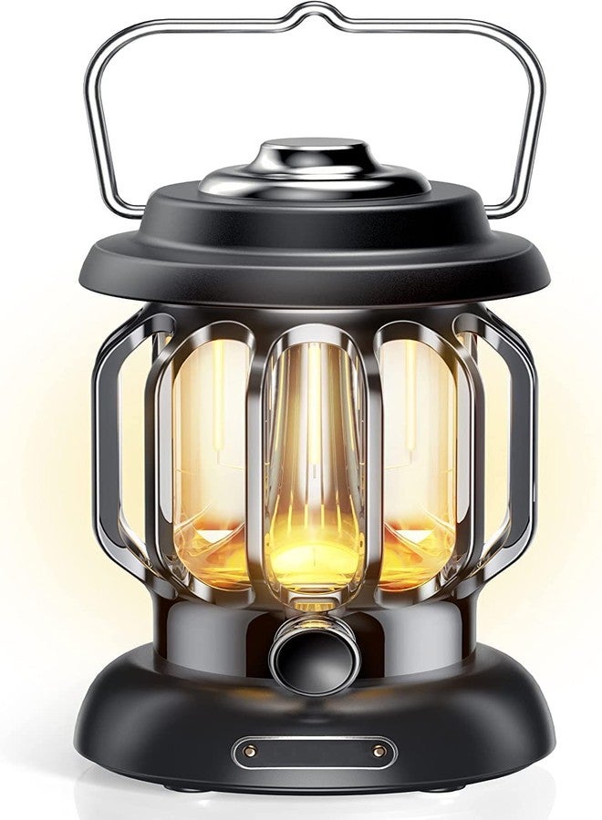 CPEX Outdoor Retro USB Rechargeable Camping Lantern Camping Tent Light LED Portable Lantern Garden Light Camping Atmosphere Decorative Chandelier (Black) - Image 1
